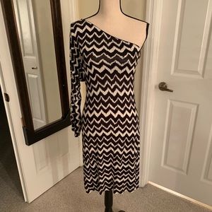 INC one sleeve black and white dress